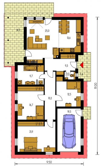 Spiegelverkehrter Entwurf | Grundriss des Erdgeschosses - BUNGALOW 115
